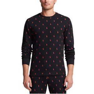 New Men's POLO Ralph Lauren Waffle-Knit Long Sleeve Sleep Shirt Size L Black/Red